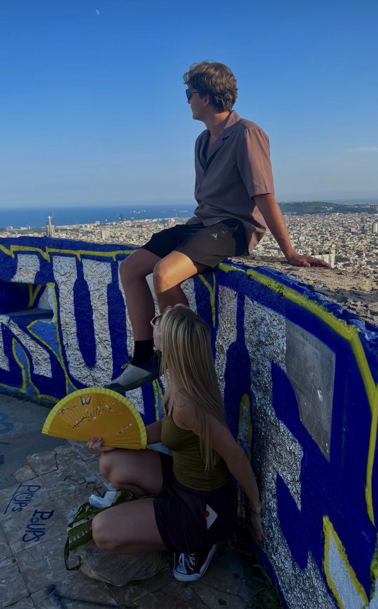 Traveller on a rooftop terrace in Barcelona