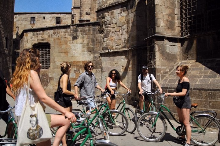 City Bike Tour group at Port Olímpic, Barcelona