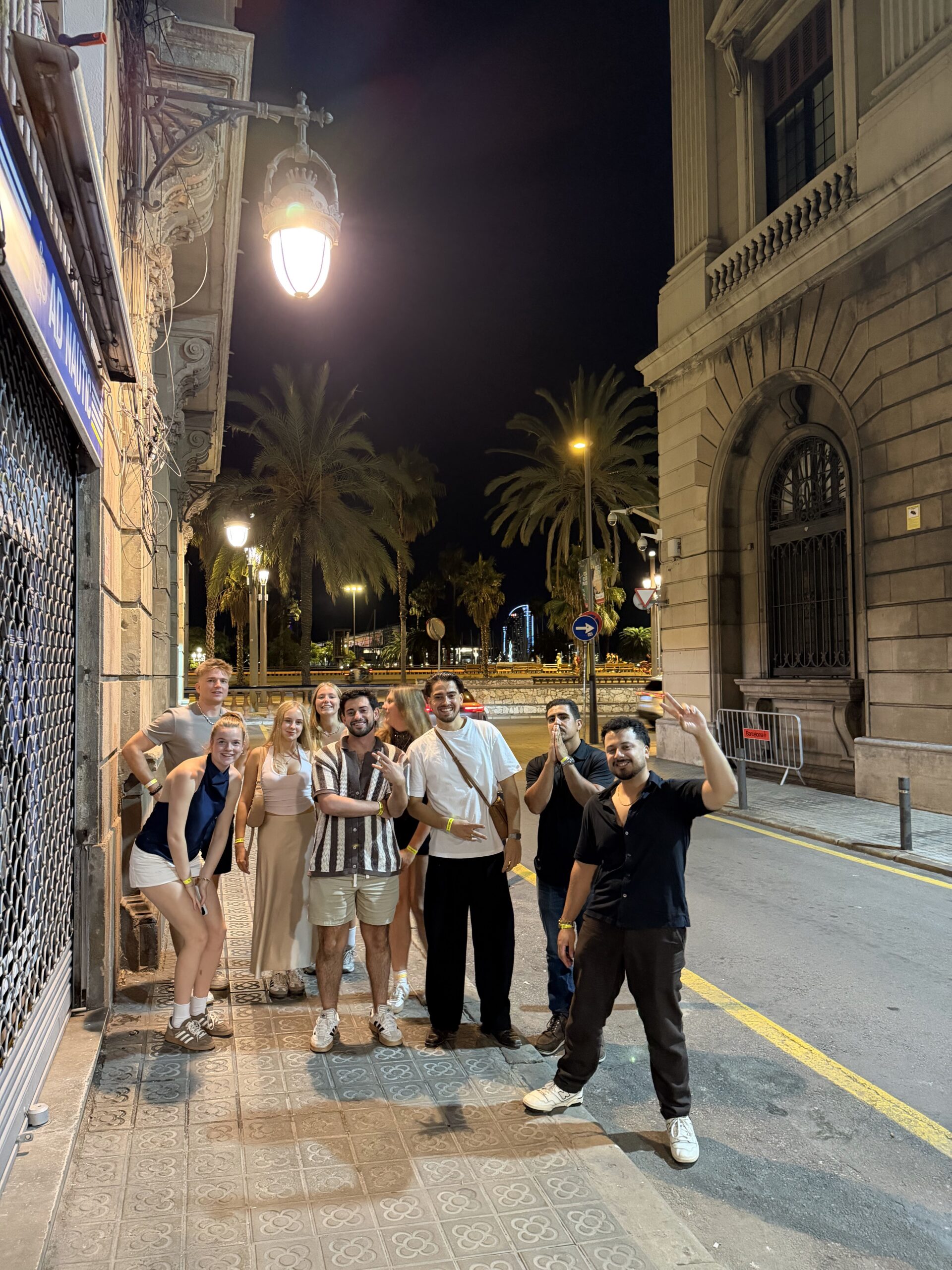 A group of travellers on a night out in Barcelona