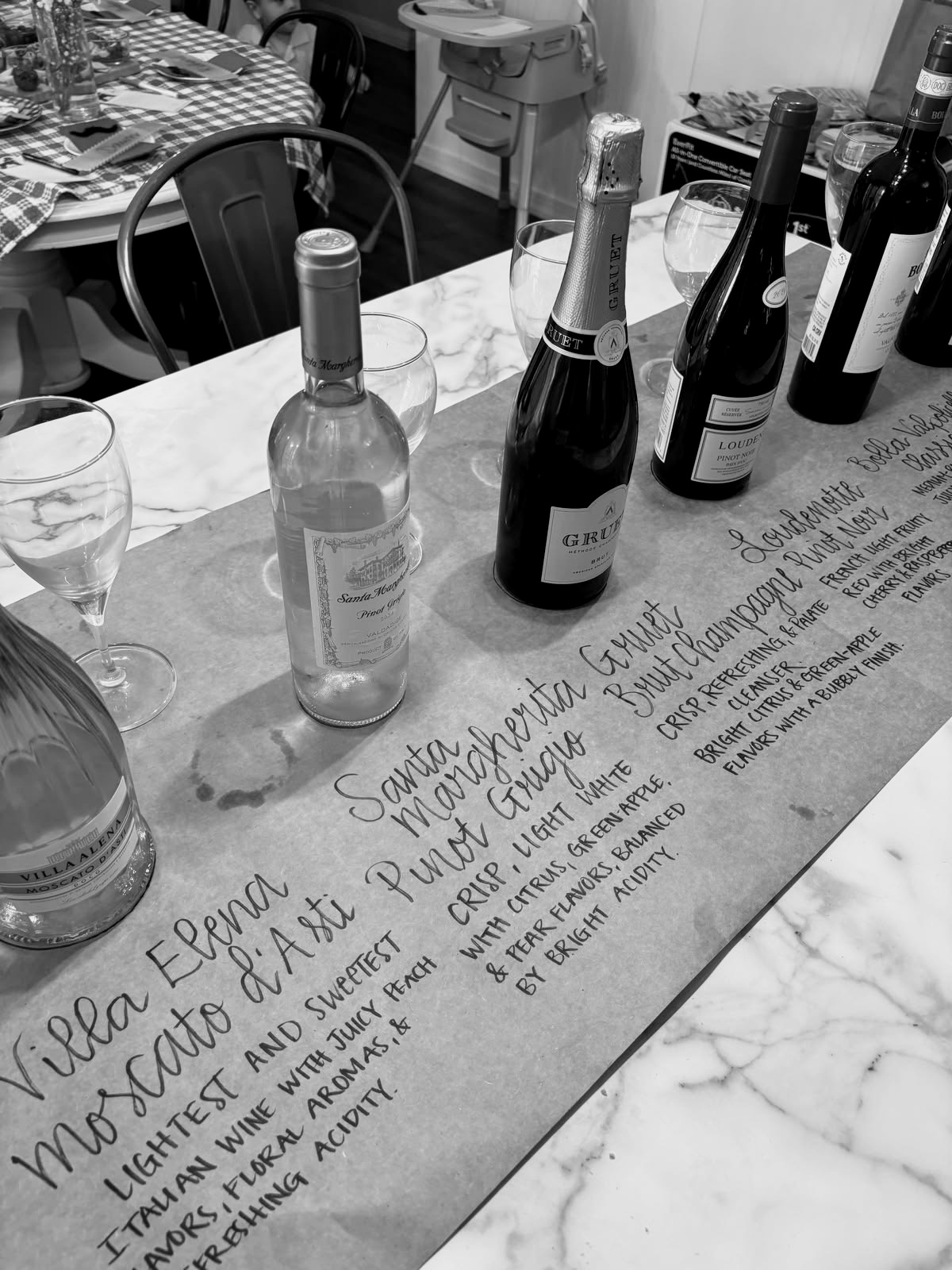 Wines set out in tasting order